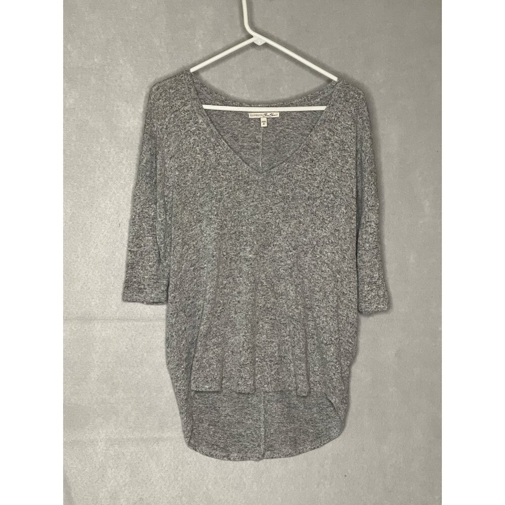 Express One Eleven Womens Grey V Neck Sweater Small Rayon Spandex Long Sleeve